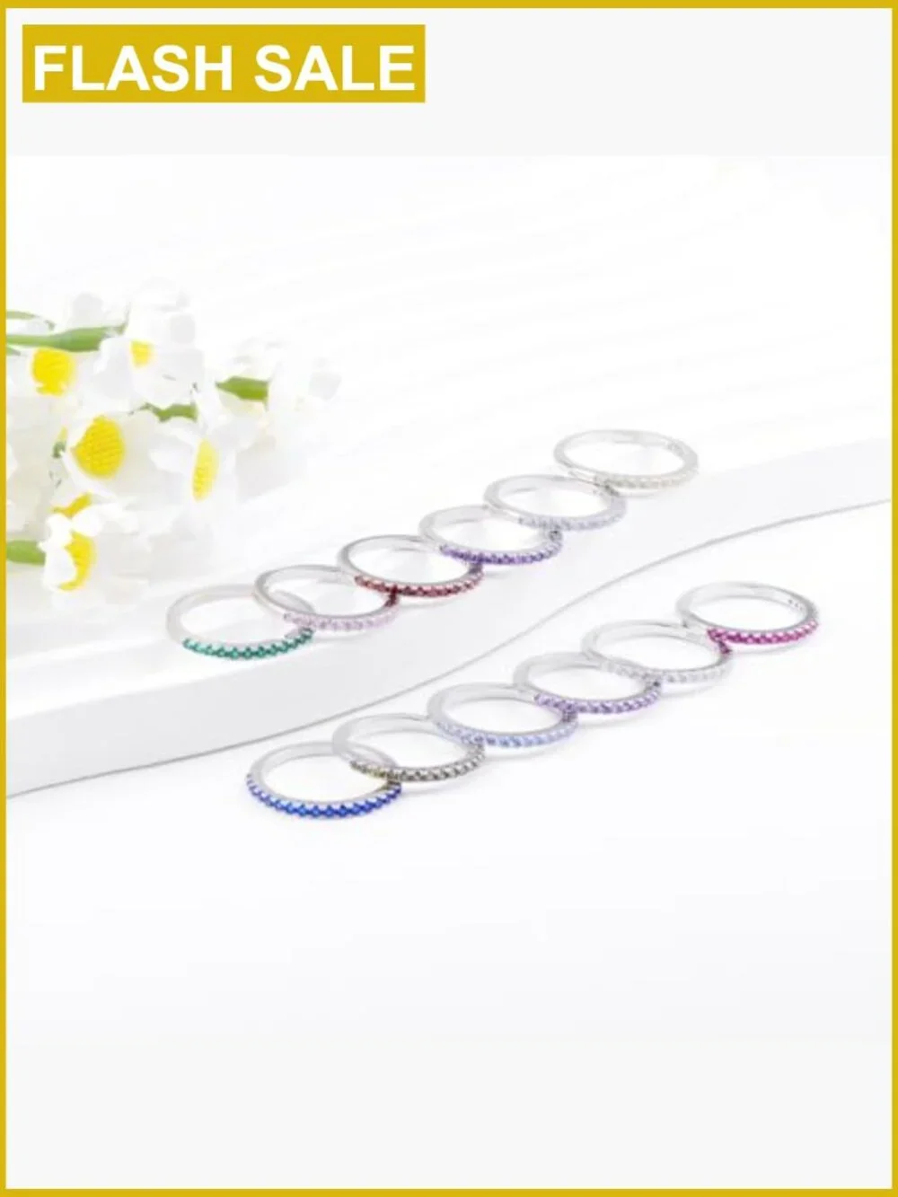 925 Sterling Silver Stackable Birthstone Rings Set CZ Eternity Band Ring for
